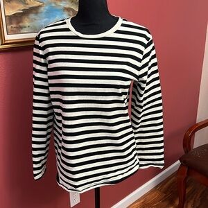 No. 82 Striped Black and Beige Long Sleeve T Shrit